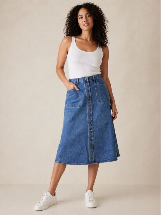 Old Navy Dresses & Skirts - Old Navy Button Front Denim Skirt Size 16 XL Blue Jean A-Line Midi